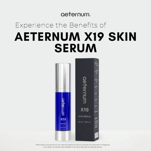Aeternum X19 serum product photo highlighting premium skincare formula